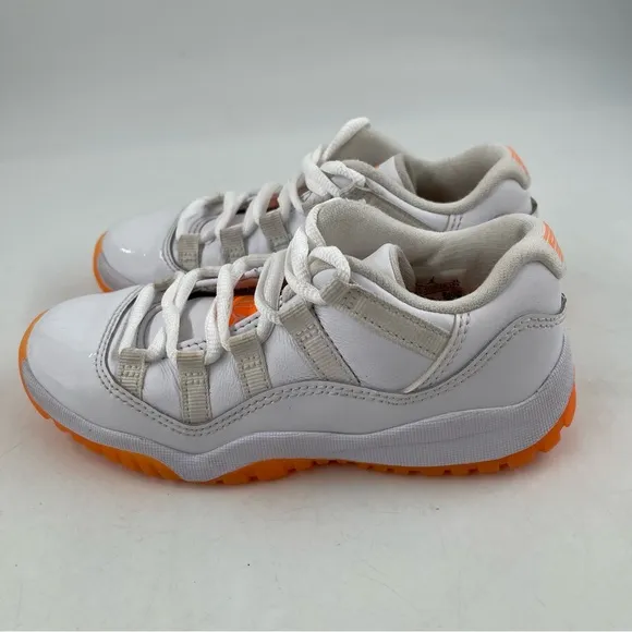 Nike Kids Air Jordan 11 Retro Low PS White Leather with Orange Trim Shoes-SZ 12C