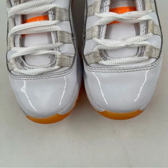 Nike Kids Air Jordan 11 Retro Low PS White Leather with Orange Trim Shoes-SZ 12C