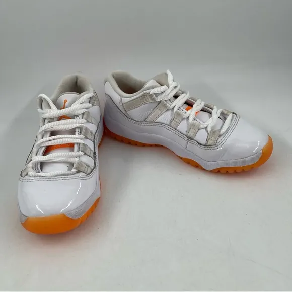 Nike Kids Air Jordan 11 Retro Low PS White Leather with Orange Trim Shoes-SZ 12C