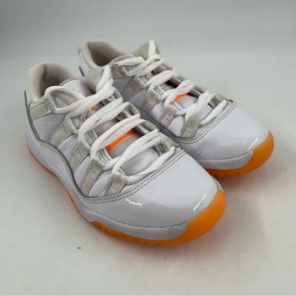 Nike Kids Air Jordan 11 Retro Low PS White Leather with Orange Trim Shoes-SZ 12C
