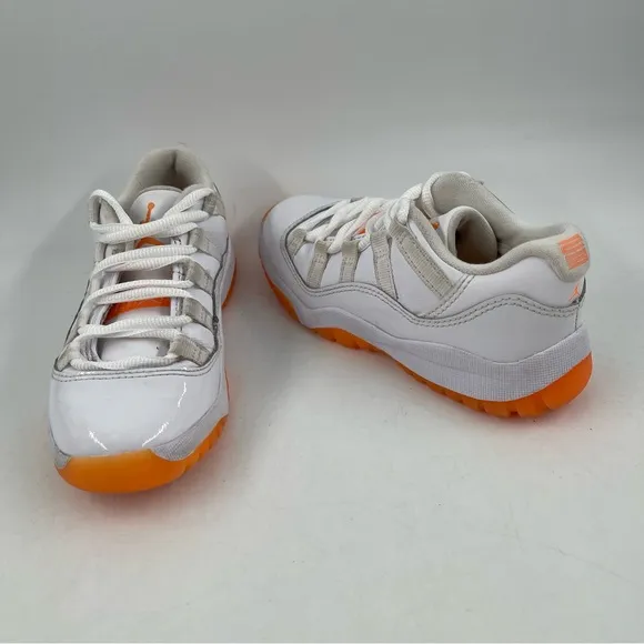 Nike Kids Air Jordan 11 Retro Low PS White Leather with Orange Trim Shoes-SZ 12C