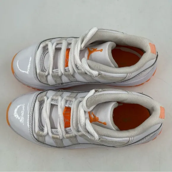 Nike Kids Air Jordan 11 Retro Low PS White Leather with Orange Trim Shoes-SZ 12C
