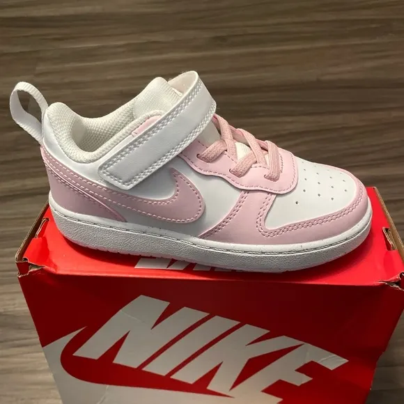 Nike pink and white girls court borough low recraft size 9C