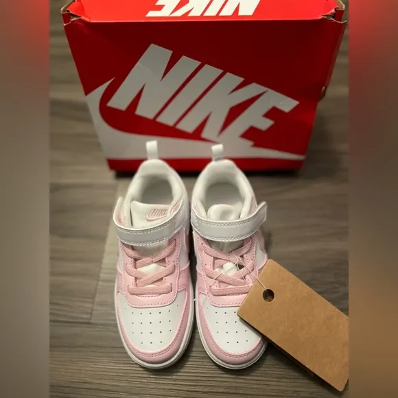 Nike pink and white girls court borough low recraft size 9C