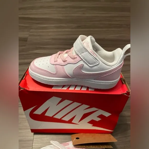 Nike pink and white girls court borough low recraft size 9C