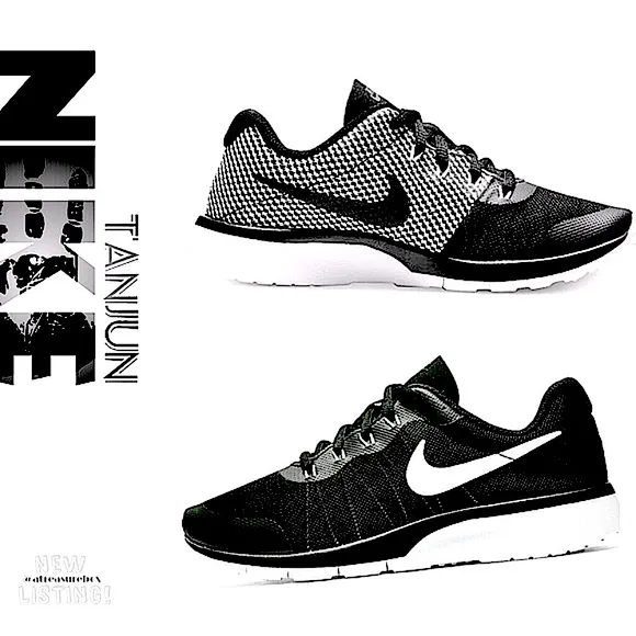 NIKE Tanjun Racer Black Sneaker NEW IN BOX Tennis Shoes Gray White Print 5.5Y