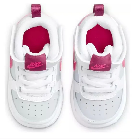 Nike Toddler Kids Court Borough Mid 2 Shoes white and pink