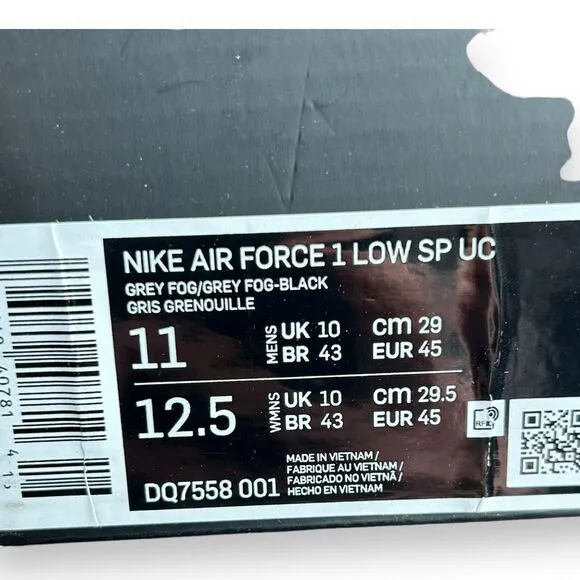 Nike x UNDERCOVER Air Force 1 Low SP UC Grey Fog ACG DQ7558-001 Mens Size 11 New