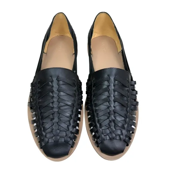 Nisolo Mens Huarache Sandals Black Leather Woven Slip On Casual Shoes Size 11.5