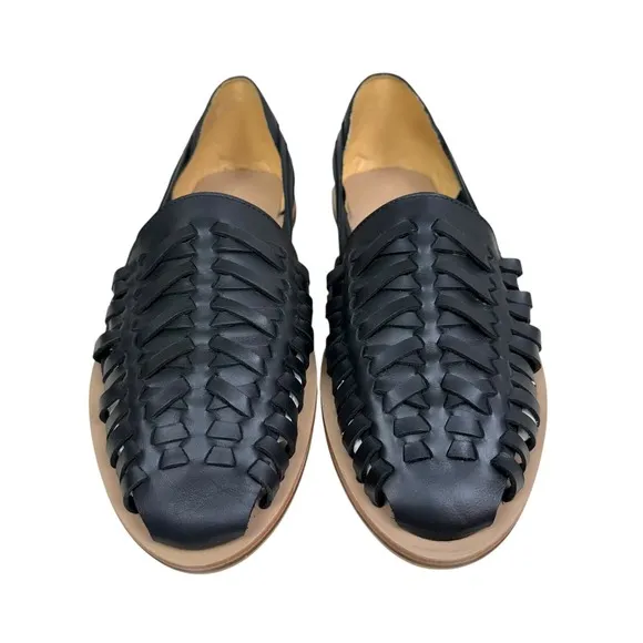Nisolo Mens Huarache Sandals Black Leather Woven Slip On Casual Shoes Size 11.5