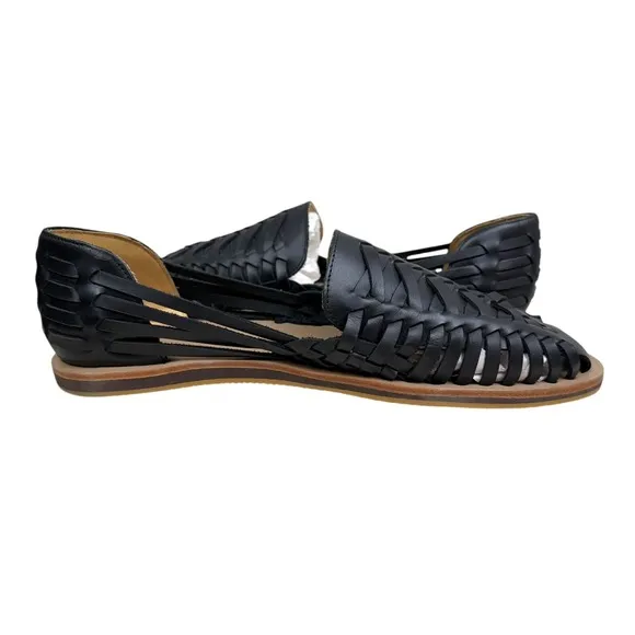 Nisolo Mens Huarache Sandals Black Leather Woven Slip On Casual Shoes Size 11.5