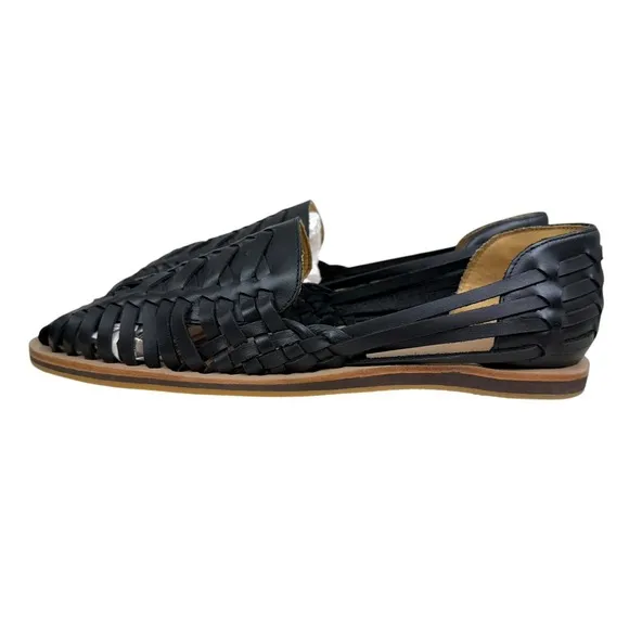 Nisolo Mens Huarache Sandals Black Leather Woven Slip On Casual Shoes Size 11.5