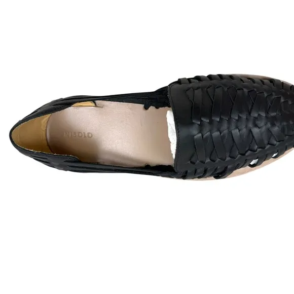 Nisolo Mens Huarache Sandals Black Leather Woven Slip On Casual Shoes Size 11.5