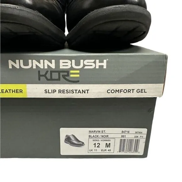 Nunn Bush Marvin St Black Leather Slip Resistant Oxford Shoes | Size 12