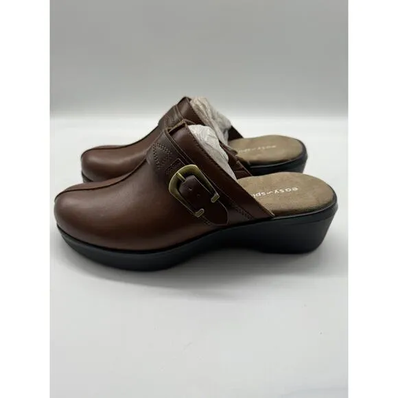 NWB Easy Spirit Pine Leather Slip On Buckle Block Heel Mules Women’s Sz 7