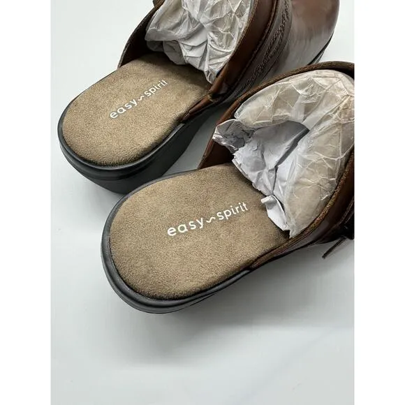 NWB Easy Spirit Pine Leather Slip On Buckle Block Heel Mules Women’s Sz 7