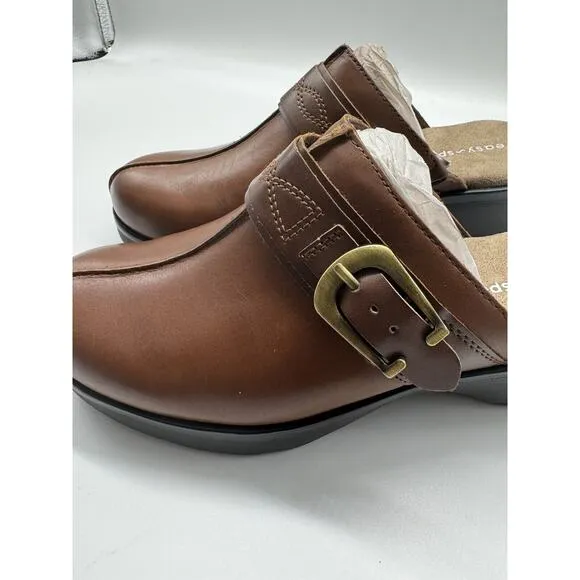 NWB Easy Spirit Pine Leather Slip On Buckle Block Heel Mules Women’s Sz 7