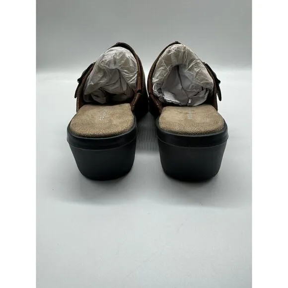 NWB Easy Spirit Pine Leather Slip On Buckle Block Heel Mules Women’s Sz 7