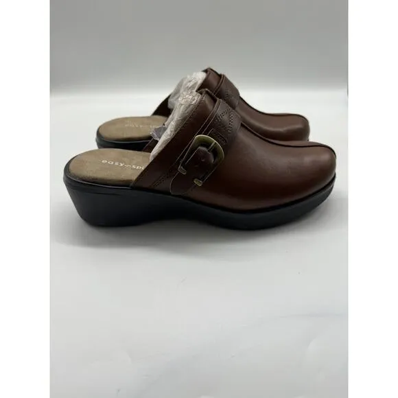 NWB Easy Spirit Pine Leather Slip On Buckle Block Heel Mules Women’s Sz 7