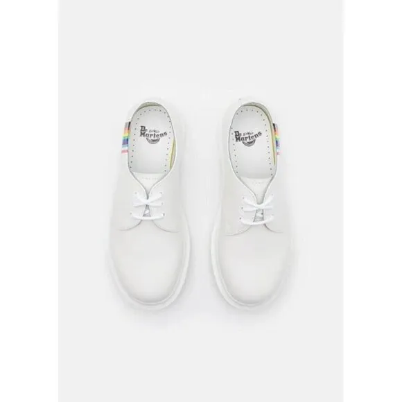 NWOT DR MARTENS New 27522 White Smooth Leather Pride Oxford Shoes