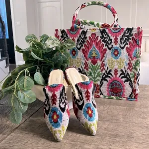 NWOT SILK VELVET IKAT MULES SIZE 38 handcrafted .Women's Silk Velvet Ikat Slides