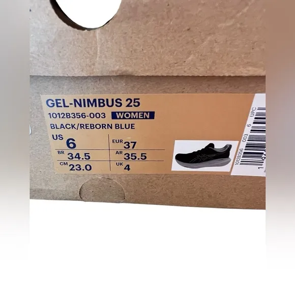 NWT ASICS Women’s Gel-Nimbus 25 Running Shoes in Black/Reborn Blue in size 6