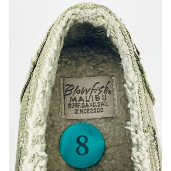 NWT Gorgeous Blowfish Malibu 7.5 Olive Green Sherpa Lined Memory foam Sneakers