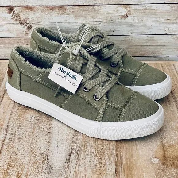 NWT Gorgeous Blowfish Malibu 7.5 Olive Green Sherpa Lined Memory foam Sneakers
