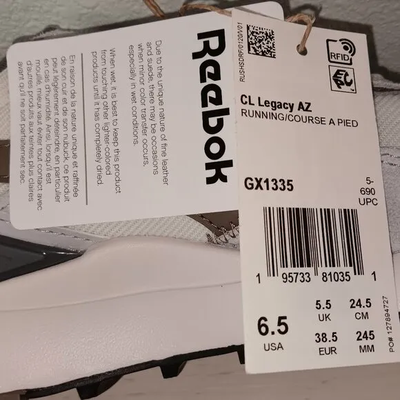 NWT ~ REEBOK CL LEGACY AZ Men's Size 6.5 White Light Grey and Brown 👟❤️