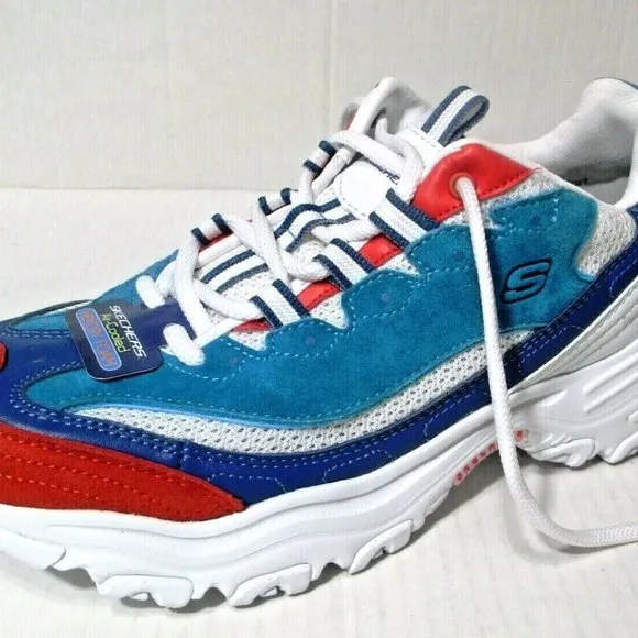 NWT Skechers D'Lites Mens 7.5M Suede Sneakers Red White Blue RARE