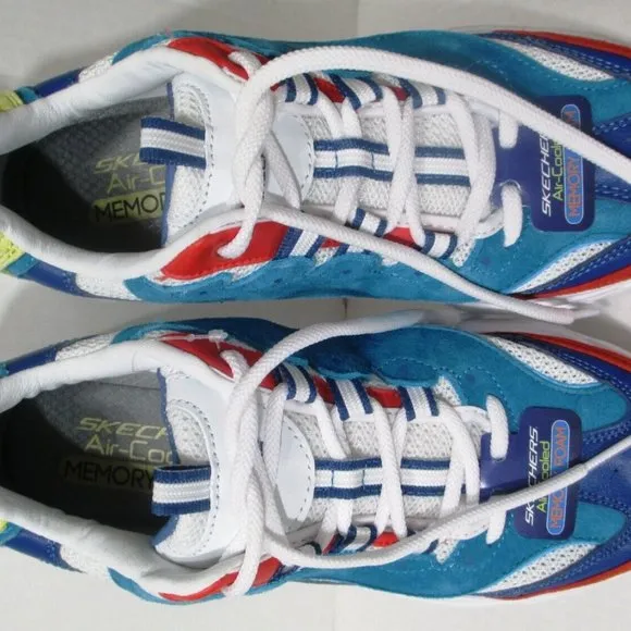 NWT Skechers D'Lites Mens 7.5M Suede Sneakers Red White Blue RARE