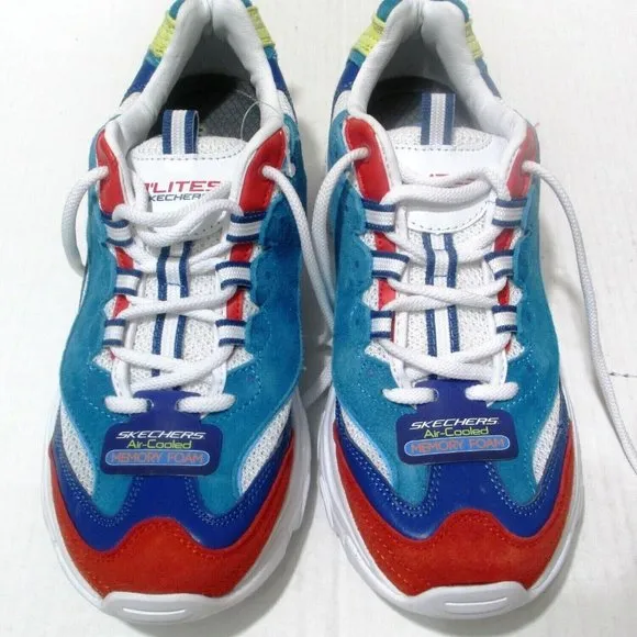 NWT Skechers D'Lites Mens 7.5M Suede Sneakers Red White Blue RARE