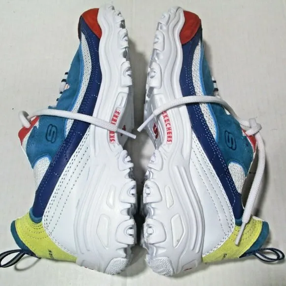 NWT Skechers D'Lites Mens 7.5M Suede Sneakers Red White Blue RARE