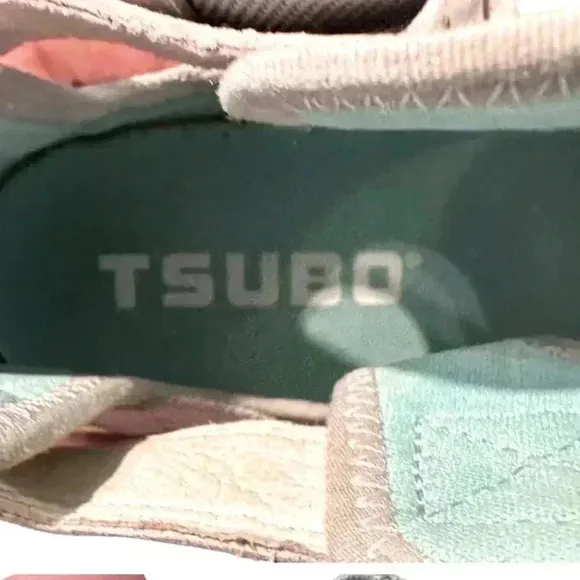 NWT TSUBO Leather Walking Shoes USA women size 9 Color: White, gray and aqua
