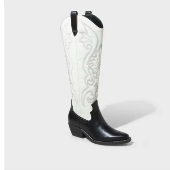 NWT Wild Fable Tall Kenzi western cowboy boots White, 8 w/ Memory Foam Insole