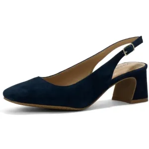 NYDJ Woman's Faelynn Navy Versatile Swede Buckle Slingback Heels, Size 8.5