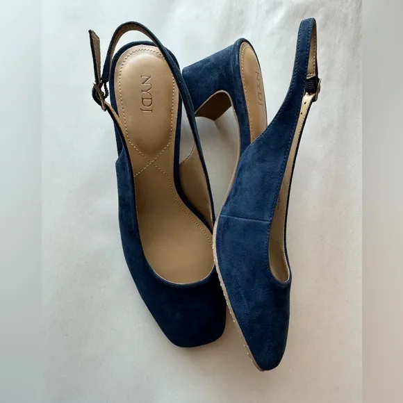 NYDJ Woman's Faelynn Navy Versatile Swede Buckle Slingback Heels, Size 8.5