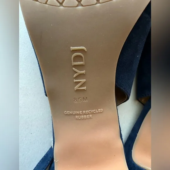 NYDJ Woman's Faelynn Navy Versatile Swede Buckle Slingback Heels, Size 8.5