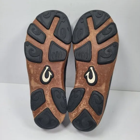 Olukai Men's Black Leather Slip-On Shoes 10128-4033 US Size 9.5
