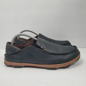 Olukai Men's Black Leather Slip-On Shoes 10128-4033 US Size 9.5