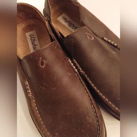 OluKai Moloa Hula men's brown leathre slip-on loafers
