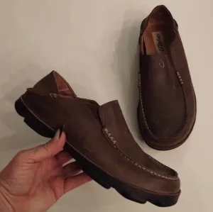 OluKai Moloa Hula men's brown leathre slip-on loafers