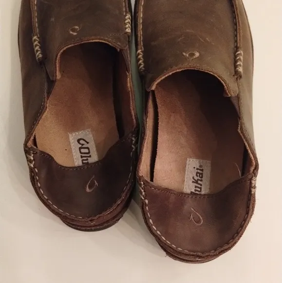 OluKai Moloa Hula men's brown leathre slip-on loafers