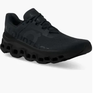 On cloudmonster black on black running shoes