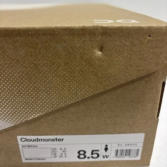 On Women’s Cloudmonster White Running Shoes, Size 8.5 M