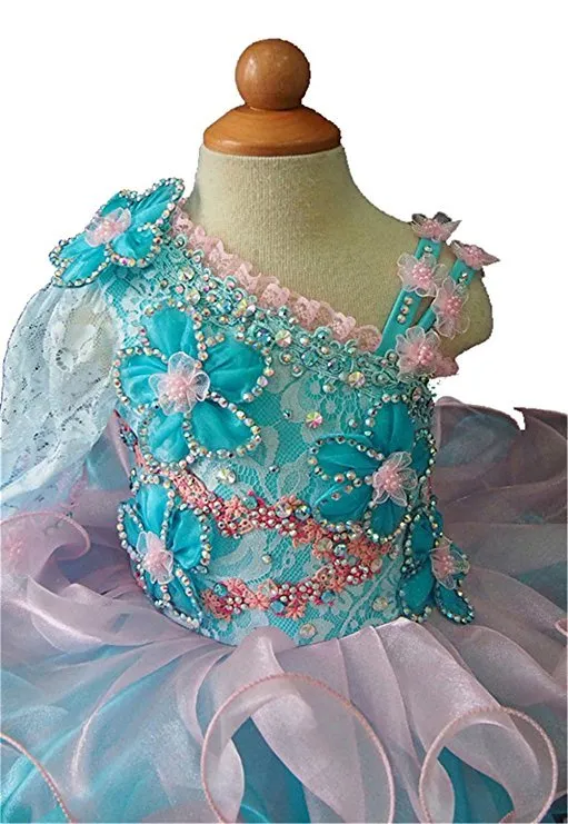 One Lace Sleeve Baby's Glitz Cupcake Pageant Dress For Birthday,Party