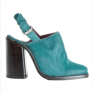 Opening Ceremony Luxor Heeled Buckle Shoes in Deer Teal Pony Hair - Size 8.5