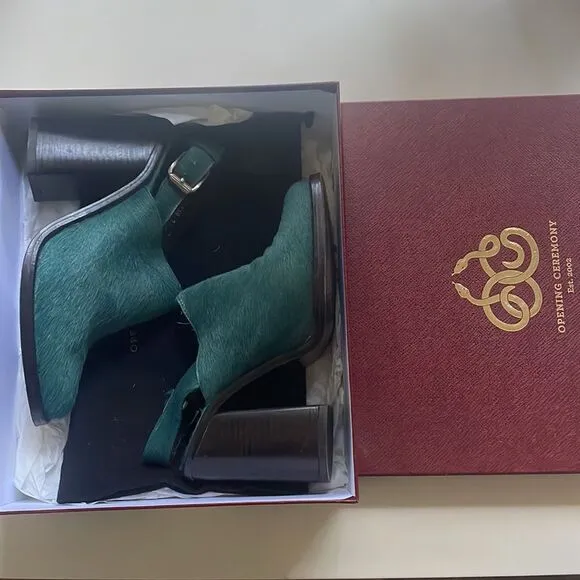 Opening Ceremony Luxor Heeled Buckle Shoes in Deer Teal Pony Hair - Size 8.5