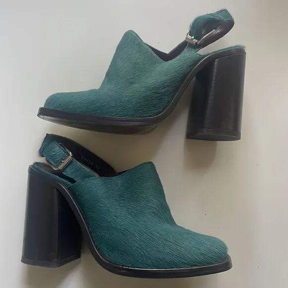 Opening Ceremony Luxor Heeled Buckle Shoes in Deer Teal Pony Hair - Size 8.5