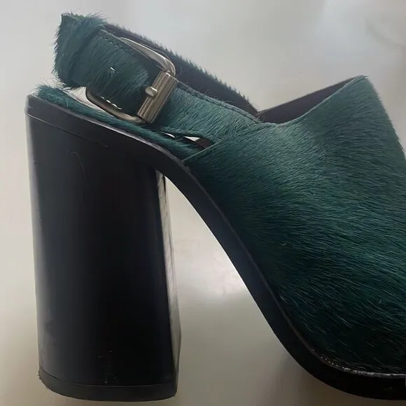Opening Ceremony Luxor Heeled Buckle Shoes in Deer Teal Pony Hair - Size 8.5